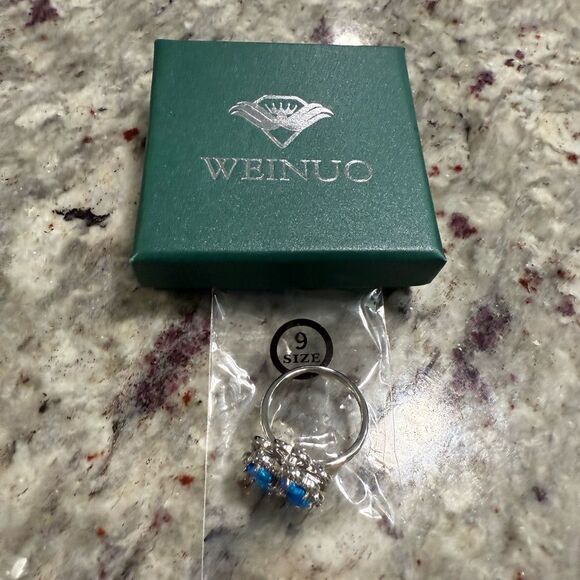 NEW Weinuo Silver and Blue Women's Anxiety Spinner Ring Size 9 - Picture 3 of 10